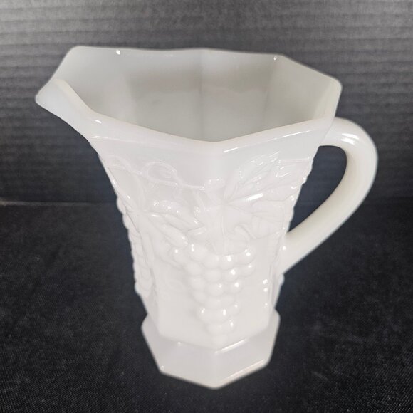 Anchor Hocking Grape Leaf Milk Glass Grape Leaf Pattern, Octagonal Pitcher - Picture 1 of 12